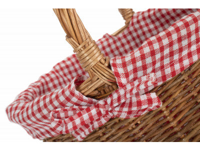 CHILD'S COUNTRY OVAL SHOPPER with RED & WHITE CHECKED LINING