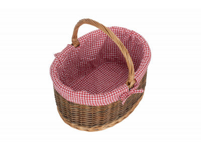 COUNTRY OVAL SHOPPER with RED & WHITE CHECKED LINING