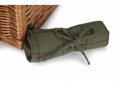2 PERSON GREEN TWEED DOUBLE LIDDED HAMPER