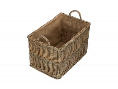 LARGE ANTIQUE WASH RECTANGULAR HESSIAN LINED BASKET