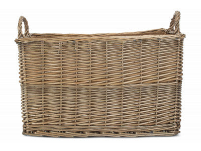 LARGE ANTIQUE WASH RECTANGULAR HESSIAN LINED BASKET