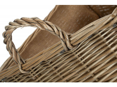 LARGE ANTIQUE WASH RECTANGULAR HESSIAN LINED BASKET