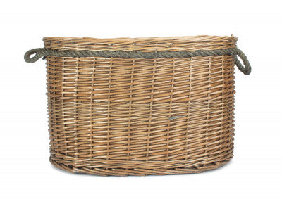 LARGE OVAL ROPE HANDLED LOG BASKET