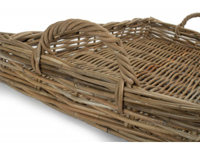LARGE RECTANGULAR GREY RATTAN SERVING TRAY