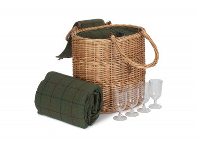 OVAL GREEN TWEED CHILLER HAMPER BASKET