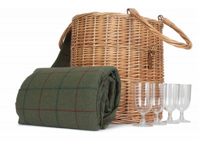 OVAL GREEN TWEED CHILLER HAMPER BASKET