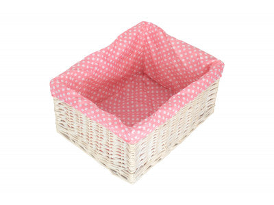 EXTRA LARGE WHITE WASH STORAGE BASKET with PINK SPOTTY LINING