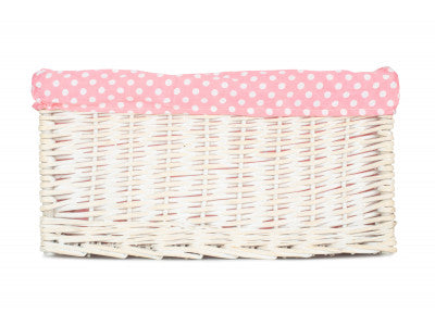 EXTRA LARGE WHITE WASH STORAGE BASKET with PINK SPOTTY LINING