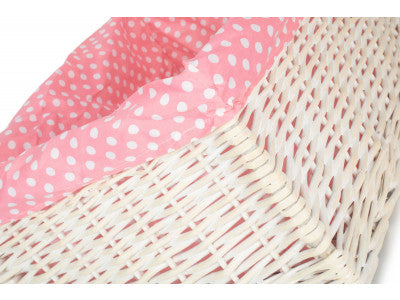 EXTRA LARGE WHITE WASH STORAGE BASKET with PINK SPOTTY LINING