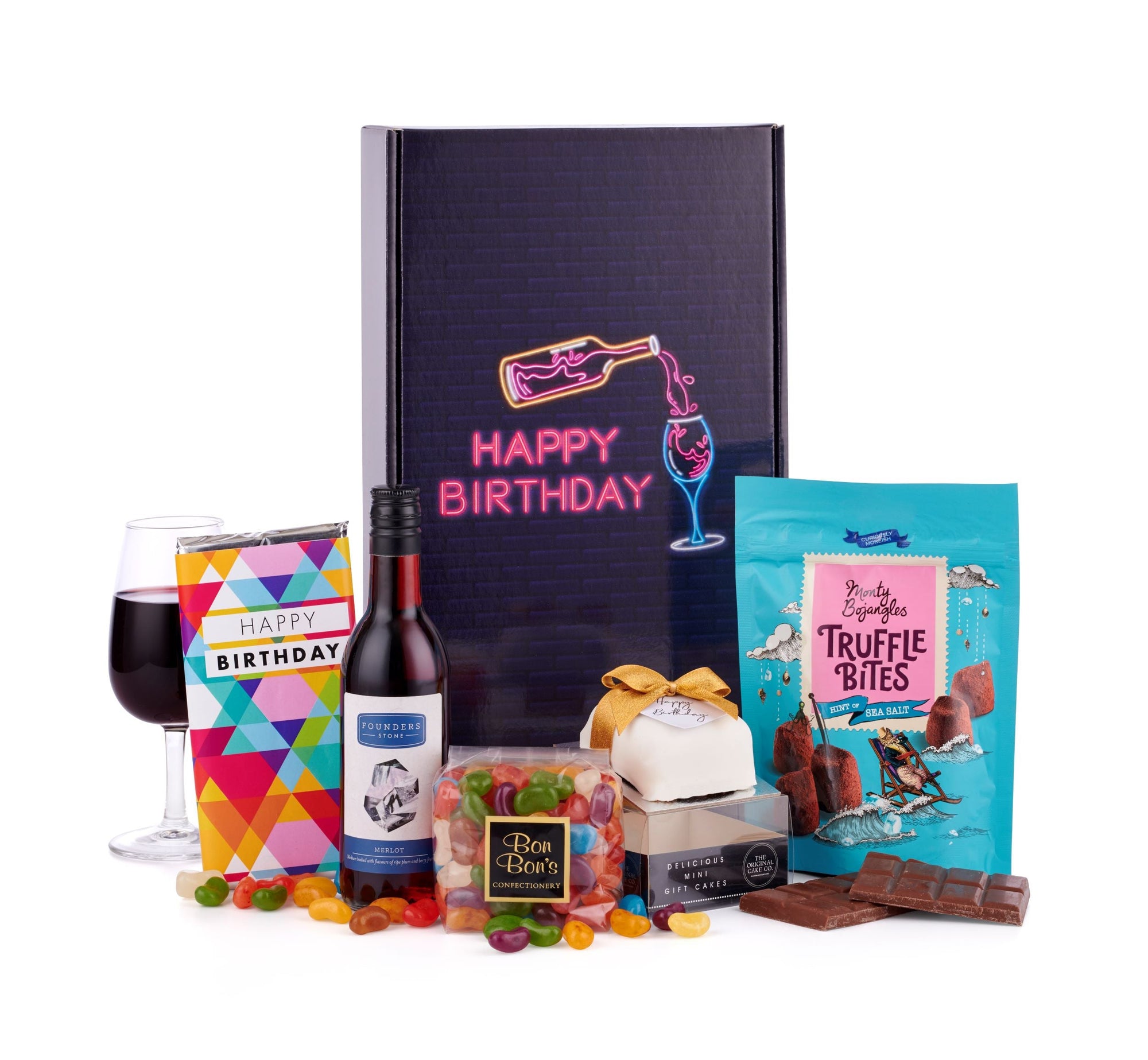 Happy Birthday Gift Box with Red Wine