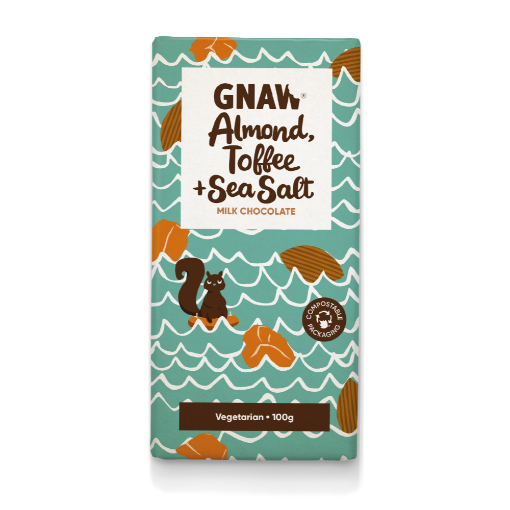 Gnaw Milk Chocolate Almond, Toffee & Sea Salt Bar (100g)