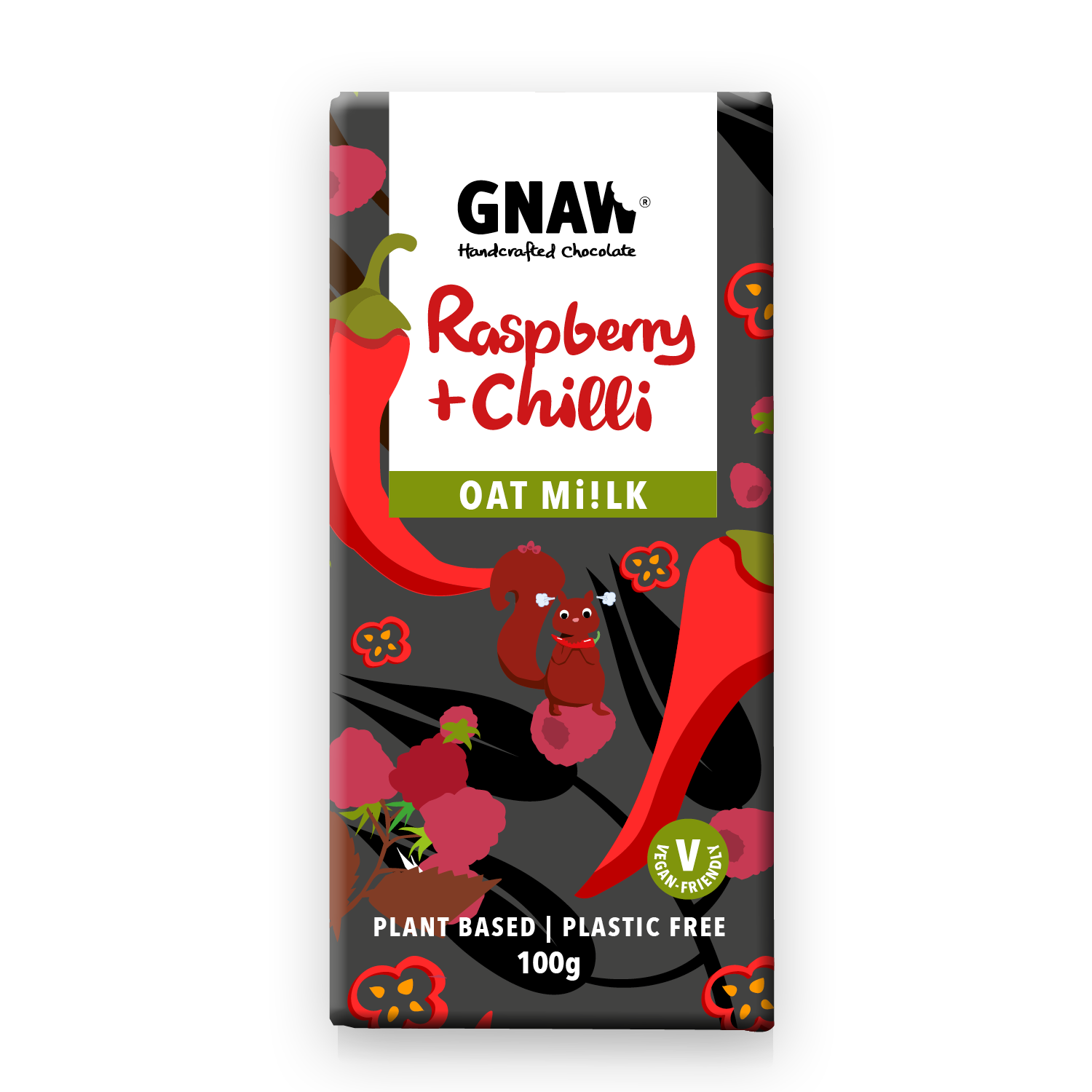 Gnaw Raspberry & Chilli Oat M!lk Chocolate Bar (100g)