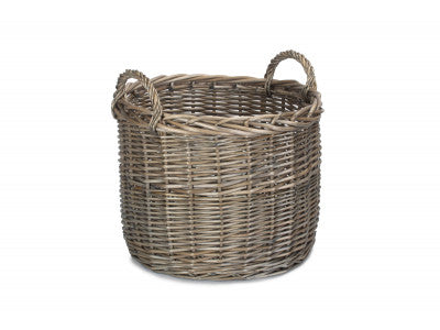 LARGE ROUND STRAIGHT-SIDED WICKER LOG / STORAGE BASKET