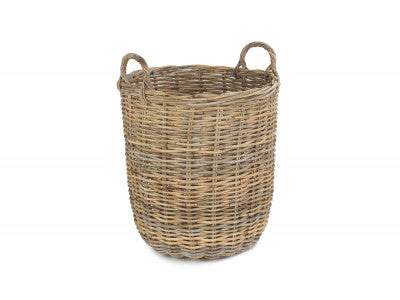 MEDIUM TALL ROUND FIRESIDE GREY RATTAN LOG BASKET