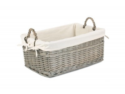 MEDIUM SHALLOW ANTIQUE WASH LINED STORAGE BASKET