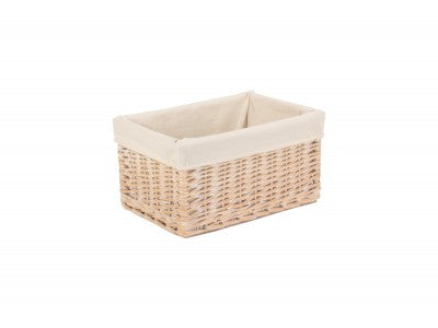 MEDIUM WHITE WASH STORAGE BASKET with WHITE LINING