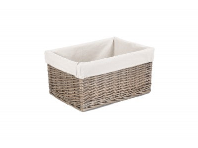 LARGE ANTIQUE WASH STORAGE BASKET with WHITE LINING