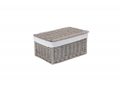 MEDIUM ANTIQUE WASH FINISH STORAGE HAMPER with WHITE LINING