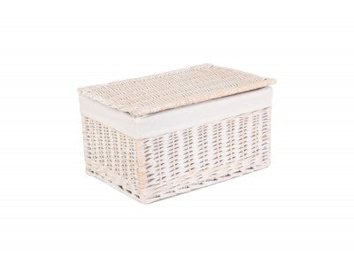 LARGE WHITE WASH FINISH STORAGE HAMPER with WHITE LINING