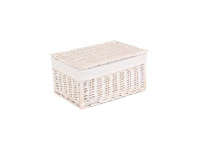 MEDIUM WHITE WASH FINISH STORAGE HAMPER with WHITE LINING
