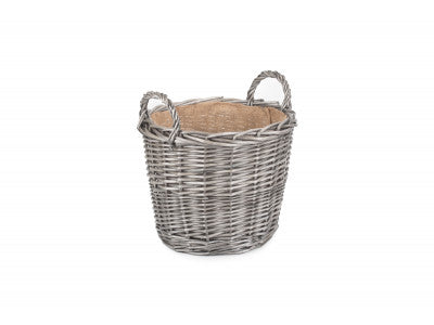 MEDIUM ROUND LINED WICKER LOG BASKET