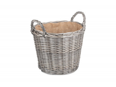 LARGE ROUND LINED WICKER LOG BASKET