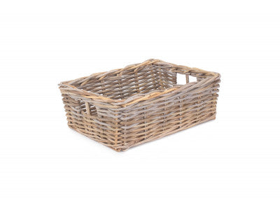 LARGE SHALLOW RATTAN RECTANGULAR BASKET