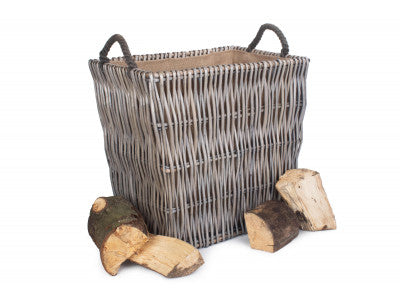 LARGE GREY RECTANGULAR LOG BASKET