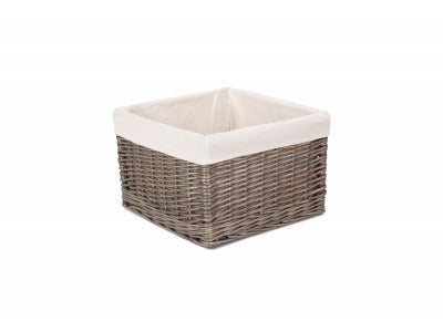 MEDIUM SQUARE ANTIQUE WASH LINED STORAGE BASKET