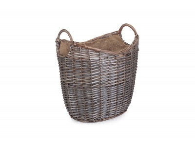 MEDIUM SCOOP NECK ANTIQUE WASH HESSIAN LINED BASKET