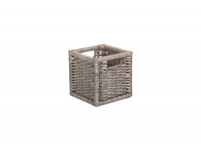 SMALL WOODEN FRAMED SPLIT WILLOW STORAGE BASKET