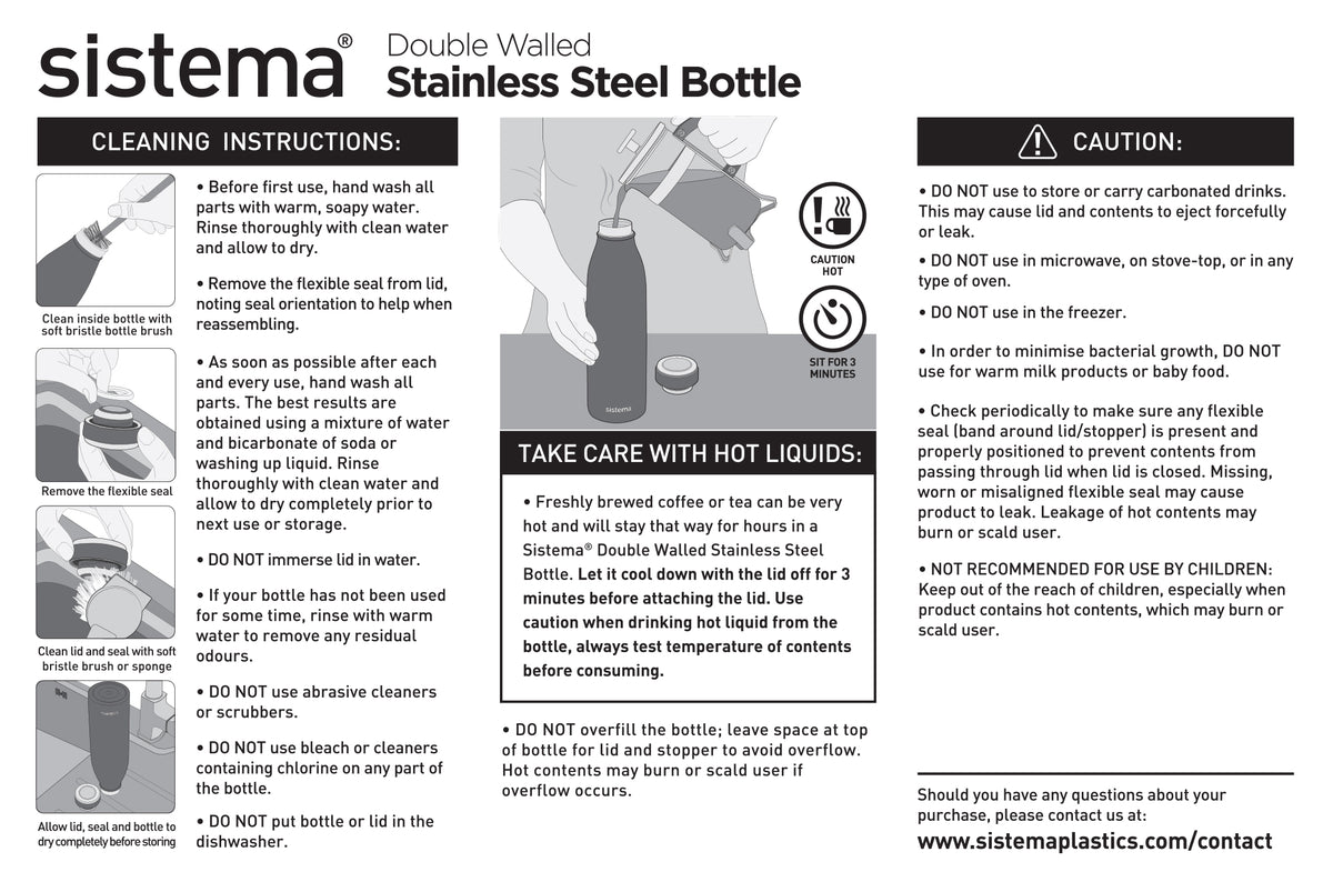 Sistema Stainless Steel Hot & Cold Bottle 500ml by Sistema - The Pop Up Deli