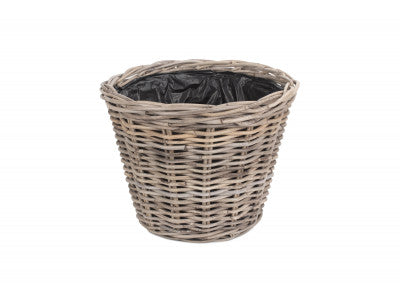 LARGE TAPERED RATTAN ROUND PLANTER with PLASTIC LINING
