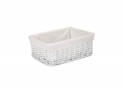 LARGE WHITE WICKER STORAGE BASKET