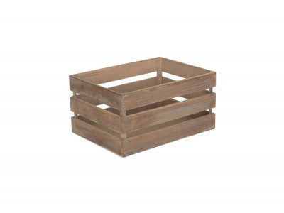 LARGE OAK EFFECT SLATTED WOODEN CRATE