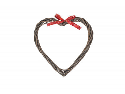 SLIM HEART WREATH with RED SPOTTY RIBBON