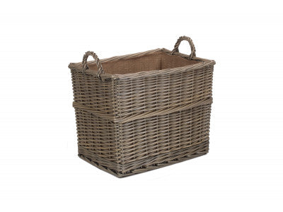 MEDIUM RECTANGULAR LINED WICKER LOG / STORAGE BASKET