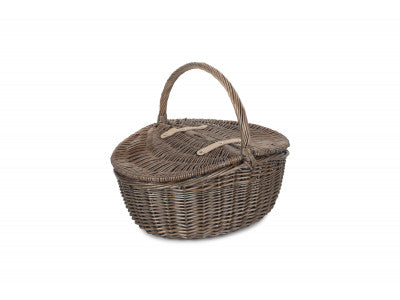 ANTIQUE WASH FINISH OVAL PICNIC BASKET