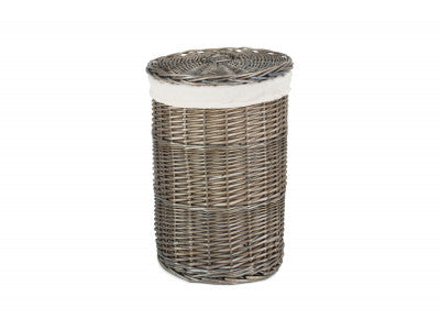 SMALL ANTIQUE WASH ROUND LINEN BASKET with WHITE LINING