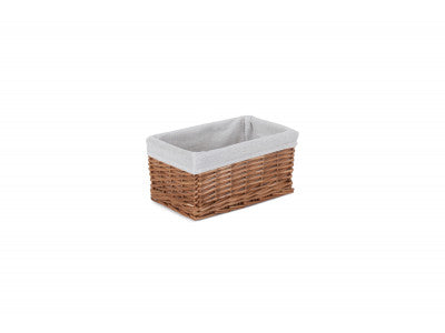 SMALL DOUBLE STEAMED WICKER STORAGE BASKET with WHITE LINING