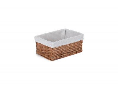 MEDIUM DOUBLE STEAMED WICKER STORAGE BASKET with WHITE LINING