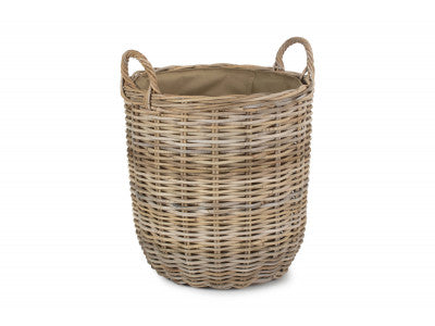MEDIUM CORDURA LINED TALL ROUND FIRESIDE RATTAN LOG BASKET