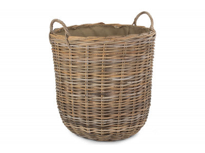 LARGE CORDURA LINED TALL ROUND FIRESIDE RATTAN LOG BASKET
