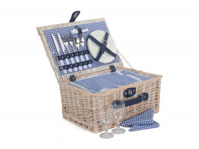 BLUE & WHITE GINGHAM 2 PERSON FITTED HAMPER