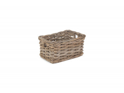 SMALL RECTANGULAR GREY RATTAN STORAGE BASKET