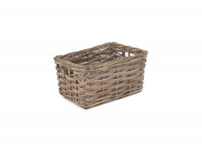 MEDIUM RECTANGULAR GREY RATTAN STORAGE BASKET