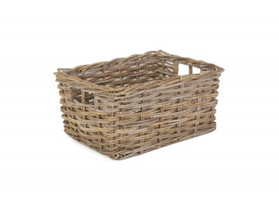 LARGE RECTANGULAR GREY RATTAN STORAGE BASKET