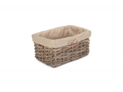 MEDIUM RECTANGULAR CORDURA LINED GREY RATTAN STORAGE BASKET