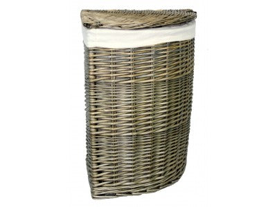 SMALL ANTIQUE WASH CORNER LINEN BASKET with WHITE LINING