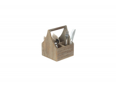 OAK EFFECT SQUARE 4 SECTION CUTLERY HOLDER